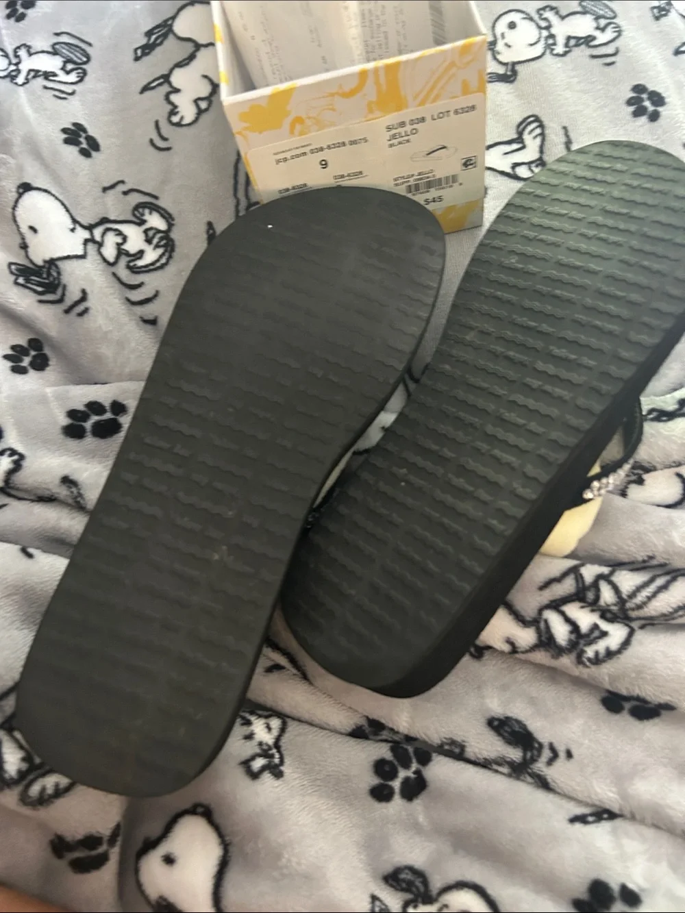Yellow Box Black Sandals with Yellow Footbed and Crystal-Strap Detail - Picture 2 of 5
